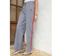 Another Sunday Another Sunday Navy Gingham 100% Cotton Elasticated Waist Ric Rac Wide Leg Trousers
