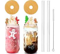 ANOTION Tasse De Noël, 550 Ml Tasse De Café De Noël Canettes De Bière Tasse De Noël En Verre Avec Couvercle Et Paille Tasse De Boisson Décoration De Maison De Noël Cadeaux