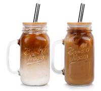 ANOTION Tasse Mason avec couvercle et paille, 24 OZ normal Ice coffee Mason pot, verre à boire avec poignée, gobelet réutilisable
