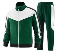 ANOTWENER Survêtement décontracté 2 pièces pour homme, avec pantalon et veste à manches longues et fermeture éclair intégrale, Vert, XXL