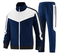 ANOTWENER Survêtement décontracté 2 pièces pour homme, avec pantalon et veste à manches longues et fermeture éclair intégrale, Bleu, XXL