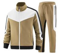 ANOTWENER Survêtement décontracté 2 pièces pour homme, avec pantalon et veste à manches longues et fermeture éclair intégrale, beige, XXL