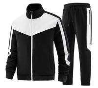 ANOTWENER Survêtement décontracté 2 pièces pour homme, avec pantalon et veste à manches longues et fermeture éclair intégrale, noir, S