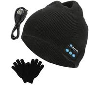 Anpress - Chapeau bonnet Bluetooth sans fil + Gants tactiles , bonnet tricoté, musique avec stéréo