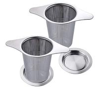 Anpro 2PCS Filtre à Thé Trou Fin Acier Inoxydable Infuseur à Thé Passoire à Thé avec Deux Languettes Et Couvercle pour Mug Tasse Théière- 6cm x 7.5cm