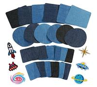 Anpro 30pcs Patchs,24PCS Denim Patch Bleu Ovale en Tissu 6PCS Patch Thermocollants, Patchs de vetement Pour t-shirt Jeans Sacs Jupe Réparation d'enfant Adulte 3 Couleurs