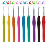 Anpro 9pcs Crochet en Aluminium - Multicolore Tricot Outils avec Poignée en Caoutchouc, Kits pour le Tricotage Manuel de Dentelles, Tapis de Fleurs, Pulls et Bonnets