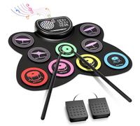 Anpro Batterie Électronique avec Peau de Tambour de Couleur | Ensemble de Pratique de Batterie, Kit de Batterie Électrique Portable, Convient aux Enfants, Adolescents, Adultes