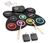 Anpro Kit Batterie Électronique, 9 Pads de Batterie avec Prise Casque, Haut-parleur Intégré, Pédales de Batterie, Baguettes de Batterie, 10 Heures d'autonomie, Cadeau de Noël et d'anniversaire