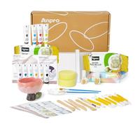 Anpro Kit d'argile Séchée à l'air pour Les Débutants, Kit de Poterie Fait Maison, kit d'argile Séchée à l'air, Kit de Poterie avec Kit de Peinture, Vernis, 10 Peintures, Pinceaux, Éponge