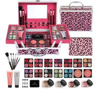 Anpro Leopord Kit de maquillage professionnel tout-en-un pliable avec pinceau de maquillage pour adolescent