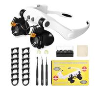 Anpro Loupe Lunette Professionnelle avec Lumière LED, Grossissement Maximum 25X avec 14 Lentilles (3X, 4X, 5X, 6X, 7X, 10X, 15X), Lunette Loupe Grossissante avec Angle Réglable/Pince ESD