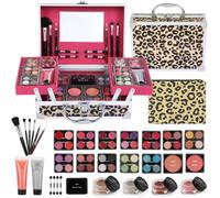 Anpro Trousse de maquillage tout-en-un avec motif léopard, comprend un ensemble de maquillage professionnel pour adolescents, pinceaux, palette d'ombres, cadeau idéal pour les filles - Jaune léopard