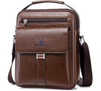 ANPTER Sac à bandoulière pour homme en cuir synthétique pour l'école, les voyages, le travail, la randonnée, un usage quotidien, Sac à main pour homme marron foncé