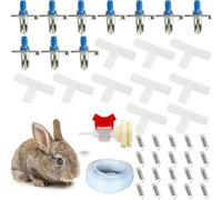 ANPTGHT Kit de système d'arrosage automatique pour lapin, rongeurs, volailles, seau avec 10 mangeoires pour tétons, tuyau ID 1,6 cm, raccord de valve cannelée au connecteur fileté G 1,27 cm
