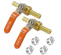 ANPTGHT Lot de 2 robinets à boisseau sphérique en laiton barbelé de 9,5 mm pour tuyau de chauffage, gaz, carburant, huile, 4 colliers de serrage inclus