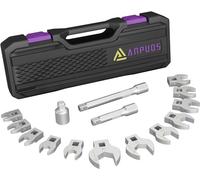 ANPUDS Jeu de Clés à Pied De Biche 15PCS, 3/8" Clé à fourche métrique, Clé Crowfoot Taille avec D'extension 75/125mm, Adaptateur 1/2"-3/8" Boîte de Rangement Portable