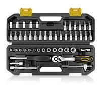 ANPUDS Jeu de douilles et d'embouts 1/4", 47 pcs Coffret de douille, Clés à Cliquet 72 dents Réversible, Jeux de Clés, Outils à douilles Bricolage pour Moteur, Vélo, Voiture