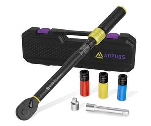 ANPUDS ynamométrique 1/2", 20-220Nm e Torsion, 6 Pièces jeu de Clés Dynamométriques avec 125mm Extension, 1/2"-3/8" Adaptateur, 3 Douilles 17mm, 19mm, 21mm, pour Autos Remplacer les Pneus
