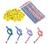 ANPUNAT Kit de 48 pièces pour pochettes surprises enfants | Crayons flexibles et pliables / Gommes mignonnes / Jouets magiques / Récompenses scolaires / Cadeaux d'invités