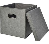 ANQI Lot de 2 Bacs de Rangement Pliables en Toile de Jute avec Couvercle - Gris