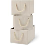 ANQI Lot de 3 boîtes de rangement pliables en lin avec poignées en corde