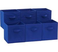 ANQI Lot de 6 bacs de rangement cube pliables avec poignées en tissu Bleu Marine - 26,5 x 26,5 x 28 cm