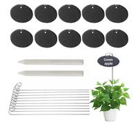 ANQIA Lot de 10 étiquettes ovales pour plantes en ardoise avec piquet en acier inoxydable et marqueur imperméables pour fleurs, herbes, plantes en pot, graines
