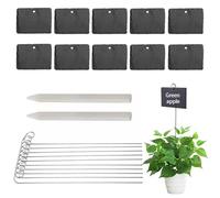 ANQIA Lot de 10 étiquettes rectangulaires pour plantes en ardoise avec piquet en acier inoxydable et marqueur imperméables pour fleurs, herbes, plantes en pot, graines