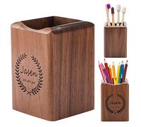 ANQIYI Porte-stylo personnalisé en bois pour bureau - Pot à crayons avec nom personnalisé pour l'école, la maison, le bureau en bois de noyer