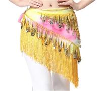 ANQKYO Ceinture Danse Orientale Vêtements de Danse du Ventre for Femmes, Accessoires, Franges, Ceintures triangulaires, pièces de Monnaie, Foulard de Hanche(Yellow)