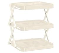 ANQKYO éTagèRe De Rangement à Plusieurs Niveaux pour Plat Support De Rangement Multicouche for Plats Et Plateaux Préparation, Présentoir Alimentaire Pliable avec Pieds en Forme X(White)