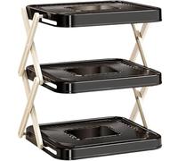 ANQKYO éTagèRe De Rangement à Plusieurs Niveaux pour Plat Support De Rangement Multicouche for Plats Et Plateaux Préparation, Présentoir Alimentaire Pliable avec Pieds en Forme X(Black)