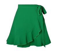 ANQKYO Jupe à Volants for Femmes, Taille Haute, Lacets, Couleur Unie, Courte, Mini, été pour Filles Et Femmes(Green,L)