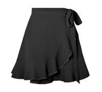 ANQKYO Jupe à Volants for Femmes, Taille Haute, Lacets, Couleur Unie, Courte, Mini, été pour Filles Et Femmes(Black,S)