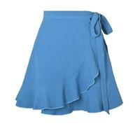 ANQKYO Jupe à Volants for Femmes, Taille Haute, Lacets, Couleur Unie, Courte, Mini, été pour Filles Et Femmes(Blue,XL)