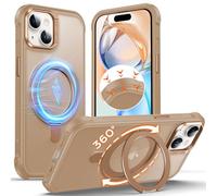 Anqrp Coque Invisible avec Support magnétique Rotatif à 360° pour iPhone 15 Compatible avec Mag-Safe, Bord antidérapant qualité MIL Anti-Chocs Mate pour iPhone 15, doré