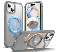 Anqrp Coque Invisible avec Support magnétique Rotatif à 360° pour iPhone 15 Compatible avec Mag-Safe, Bord antidérapant qualité MIL Anti-Chocs Mate pour iPhone 15, Gris