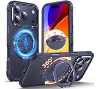 Anqrp Coque Invisible avec Support magnétique Rotatif à 360° pour iPhone 17 Pro Compatible avec Mag-Safe, Bord antidérapant qualité MIL Anti-Chocs Mate pour iPhone 17 Pro, Bleu Marine