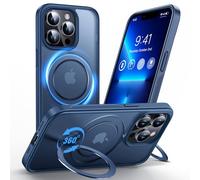 Anqrp Coque pour iPhone 13 Pro Magnétique 360° Rolatif Support Anneau, Étui Housse Antichoc Protection Militaire Translucide Mat Durable Béquille Mince Anti-Rayures Antidérapant, Bleu