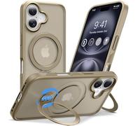 Anqrp Coque pour iPhone 16 Magnétique 360° Rolatif Support Anneau, Étui Housse Antichoc Protection Militaire Translucide Mat Durable Béquille Mince Anti-Rayures Antidérapant, Titane Sable