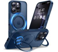 Anqrp Coque pour iPhone 16 Pro Magnétique 360° Rolatif Support Anneau, Étui Housse Antichoc Protection Militaire Translucide Mat Durable Béquille Mince Anti-Rayures Antidérapant, Bleu