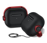 Anqrp Retro Série Coque pour AirPods 3 avec Cordon, Étui de Protection Anti-Chocs en Premium TPU, Housse Clip de Verrouillage Givrée Anti-Rayures, Case Cover Durable et Antidérapant, Noir Rouge