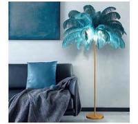 ANram Lampadaire à plumes 160 cm avec lampe LED G4, lampadaire avec plume et interrupteur à pied, lampe de sol élégante autruche en plumes naturelles pour chambre à coucher, salon, bleu