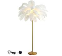 ANram Lampadaire à plumes 160 cm avec lampe LED G4, lampadaire avec plume et interrupteur à pied, lampe de sol élégante autruche en plumes naturelles pour chambre à coucher, salon, blanc