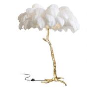 ANram Lampadaire en Plume d’Autruche Naturelle, lampadaire en Plume de résine, lampadaire Moderne Simple pour Chambre à Coucher et Salon, Corps de Lampe doré, dimmable avec Ampoule LED E14