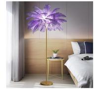 ANram Lampadaire en Plumes 160 cm Avec Ampoule LED G4, Interrupteur à Pied, Élégant en Plumes Naturelles d'Autruche pour Chambre à Coucher, Salon (Violet)