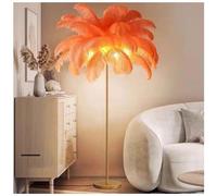 ANram Lampadaire en plumes 160 cm avec ampoule LED G4, lampadaire en plumes avec interrupteur à pied, élégant lampadaire en plumes naturelles d'autruche pour chambre à coucher, salon Orange