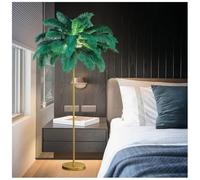 ANram Lampadaire en plumes 160 cm avec ampoule LED G4, lampadaire en plumes avec interrupteur à pied, élégant lampadaire en plumes naturelles d'autruche pour chambre à coucher, salon (vert)