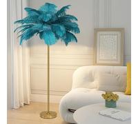 ANram Lampadaire en Plumes, Lampe sur Pied en Plumes d'autruche Naturelles, Lampe de décoration Simple pour Chambre et Salon, Corps de Lampe doré, 3 Couleurs à intensité Variable avec Ampoule LED G4